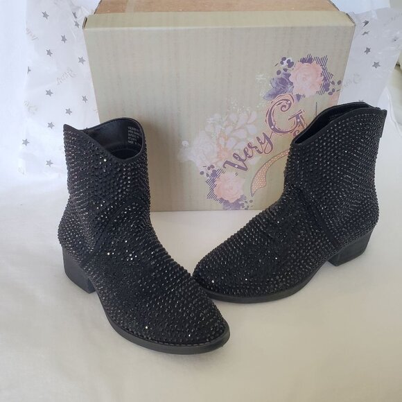 Very G Blinged Out Black Zip Up Boot Size 7.5 - Picture 15 of 16